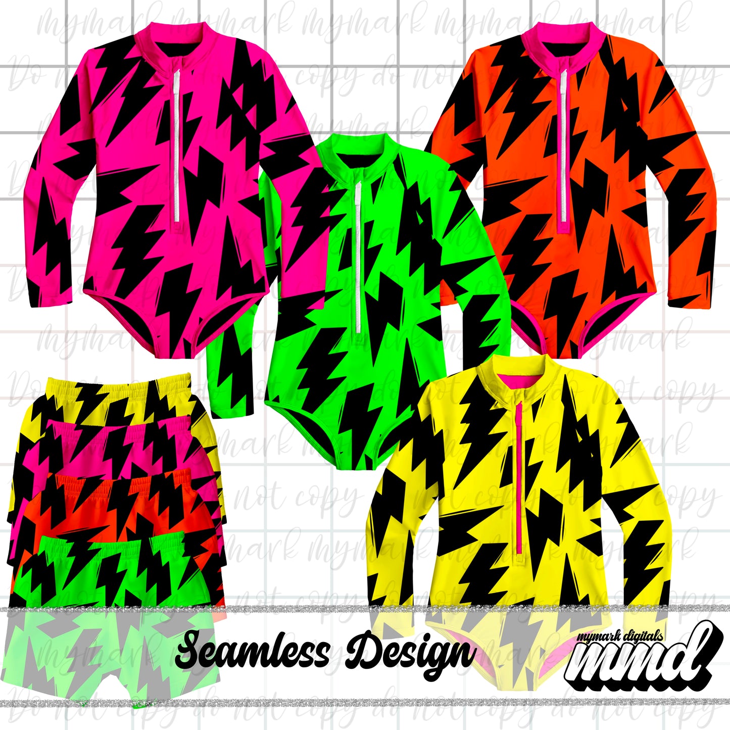 Swim Safe Neon Bolt Bundle | 4 Color Ways | Seamless Design | March 2025