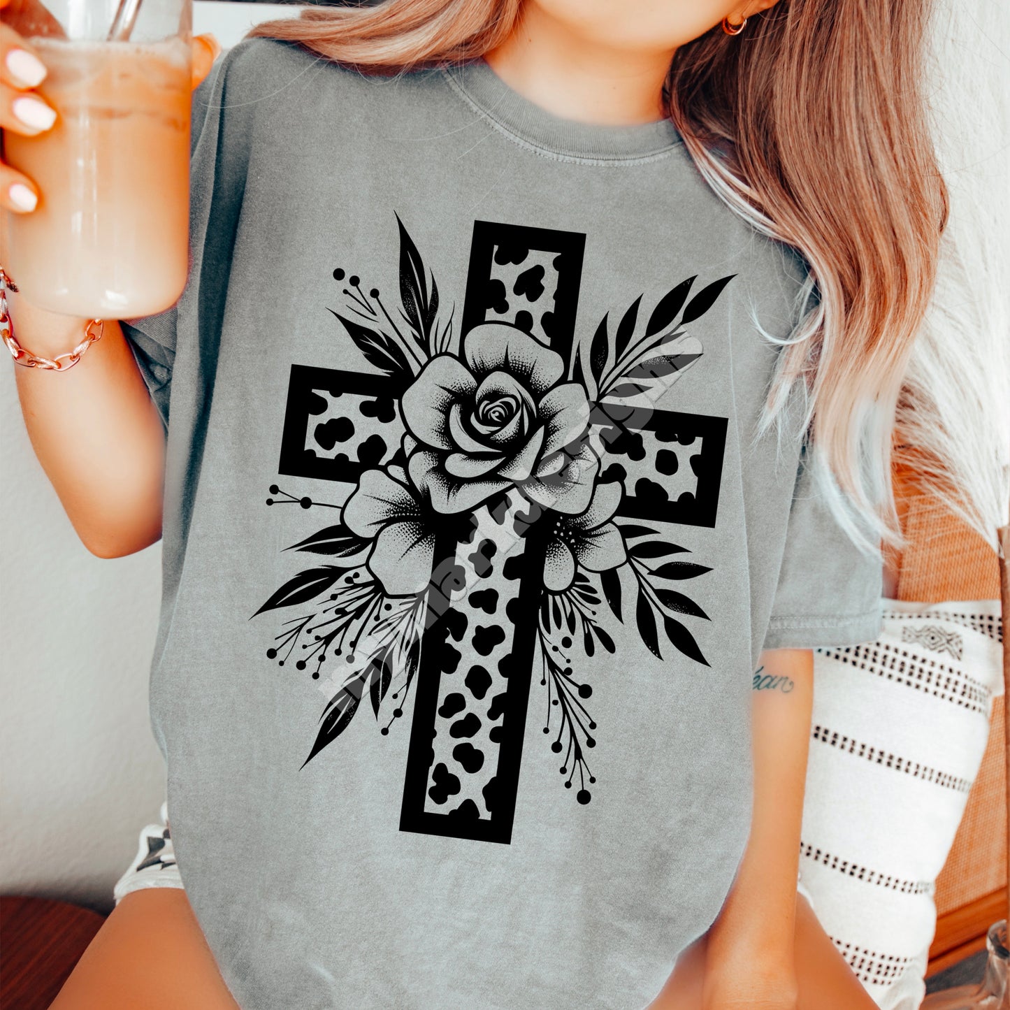 Floral Cross | Single Color | Faith | PNG | February 2025