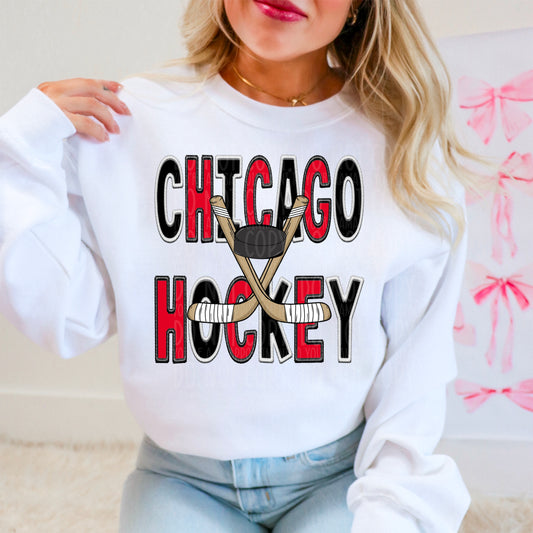Chicago Hockey : Faux Embroidery : PNG