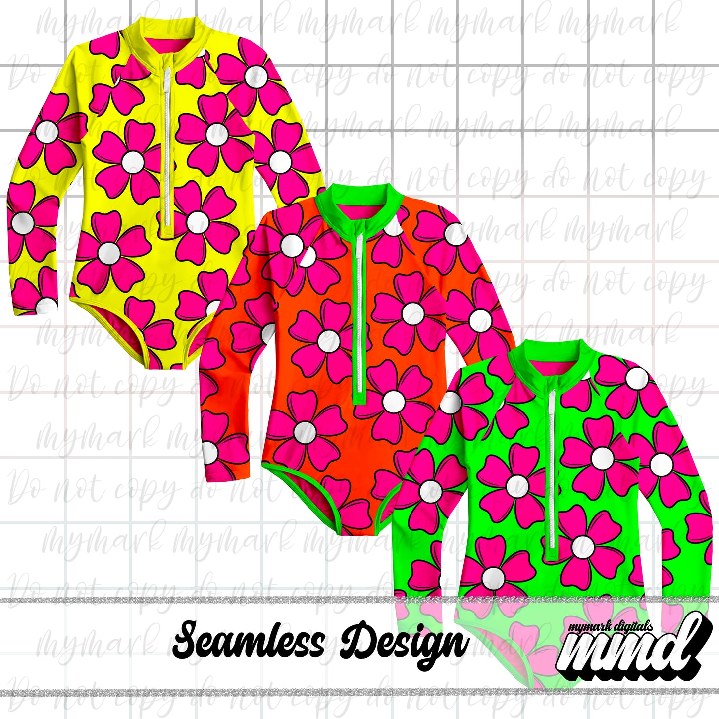 Swim Safe Neon Lime Floral | Seamless Design | March 2025