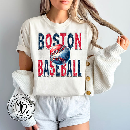 Boston Baseball : Faux Embroidery : PNG