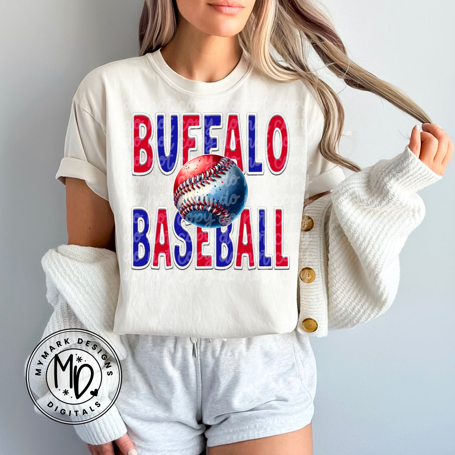 Buffalo Baseball : Faux Embroidery : PNG