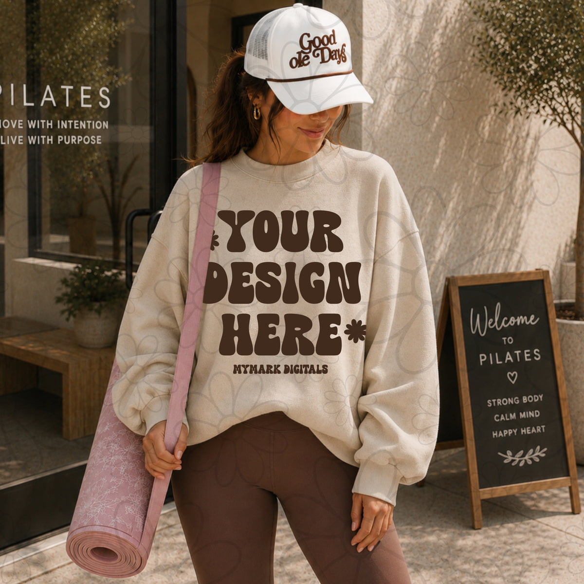 Gildan 18000 Sand Crewneck Sweatshirt Mock Up | Workout Mockup | Pilates Mock