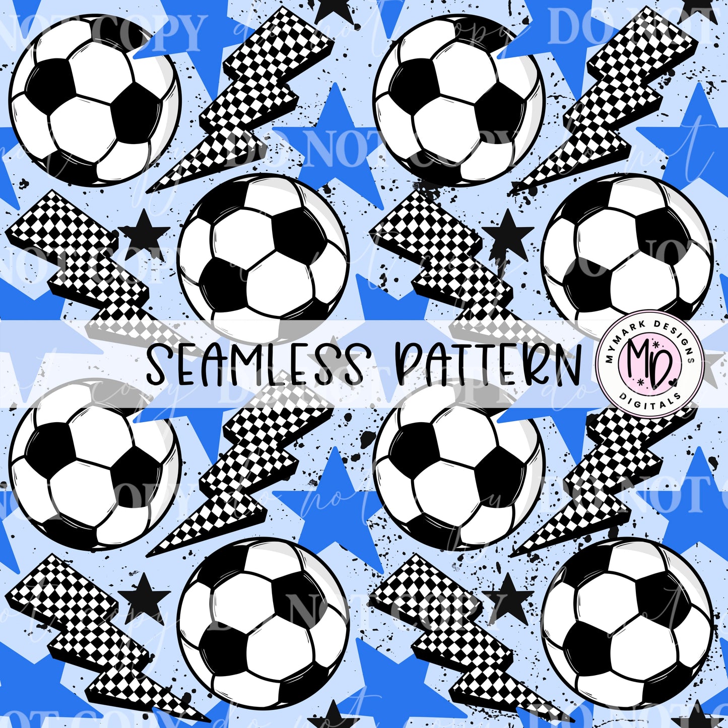 Soccer : Blue Bolt Stars : Seamless Design