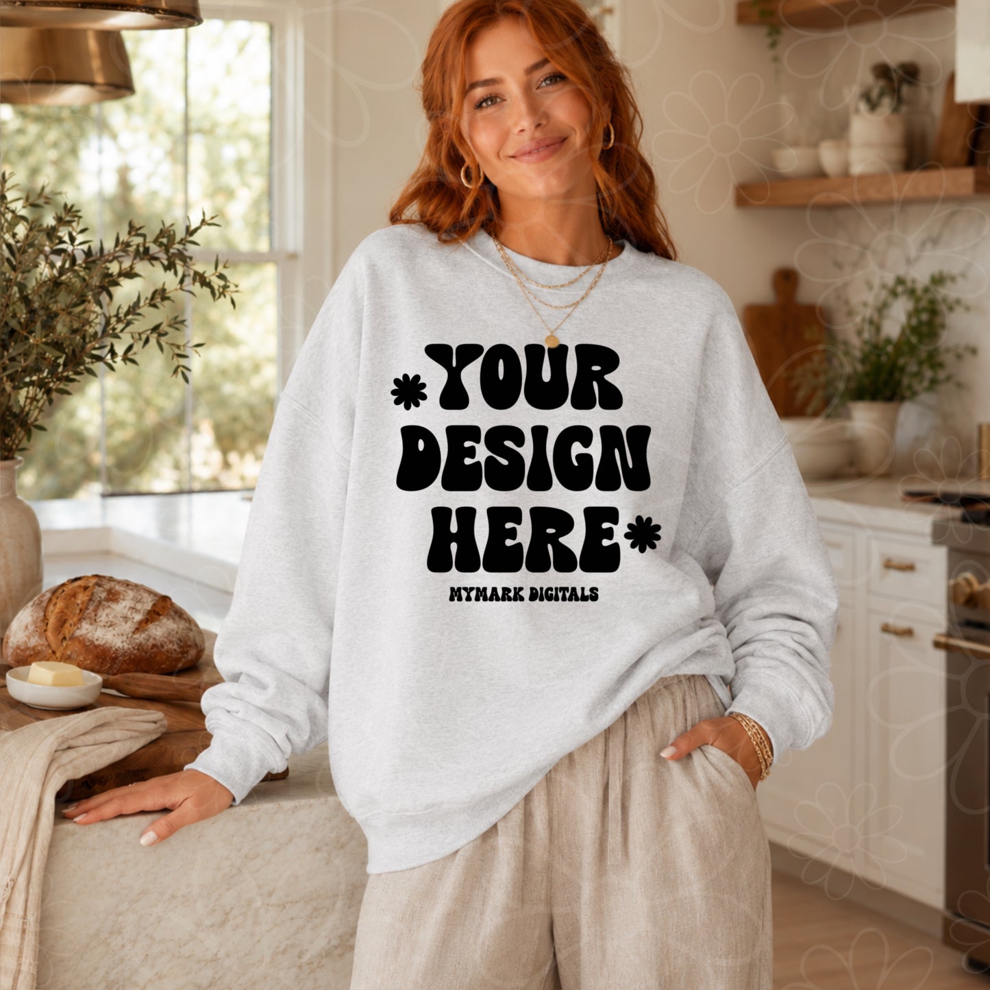 Gildan 18000 Ash Grey Sweatshirt Mockup | Trendy Mockup | Sourdough Mockup