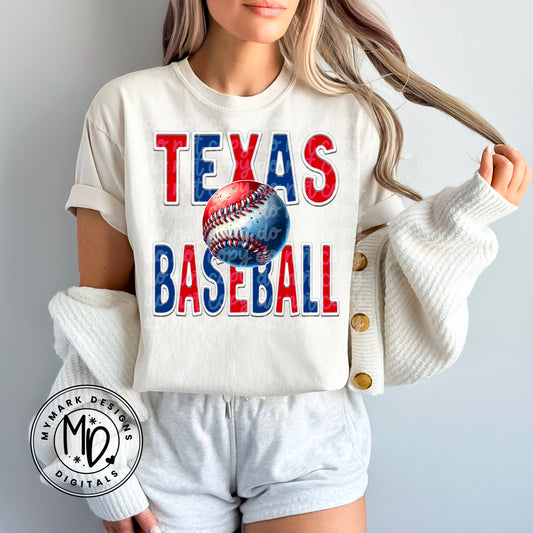 Texas Baseball : Faux Embroidery : PNG