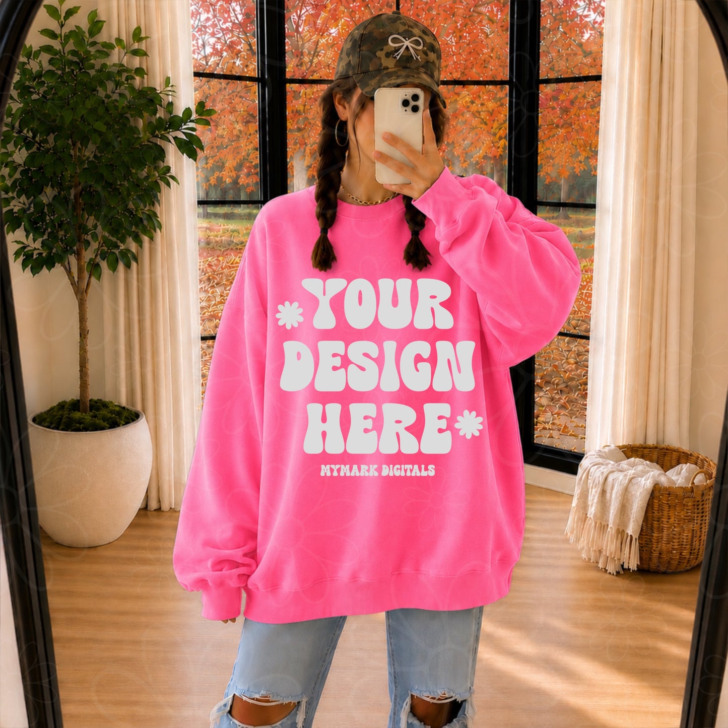 Bundle | Gildan 18000 Crewneck Sweatshirt Mockups | Ball Cap and Mirror Selfie Mock Ups | Fall Mockups | 16 Mocks