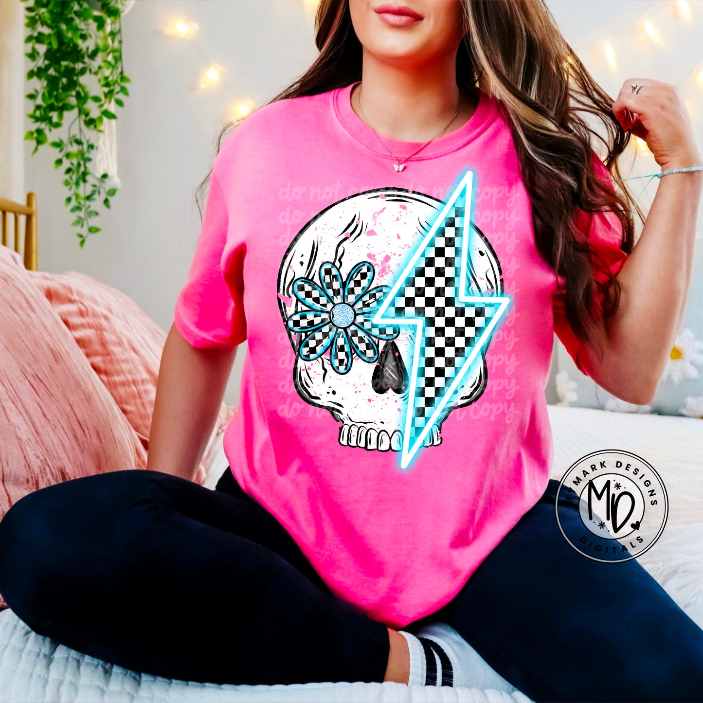 NEON SKULL : BLUE : PNG