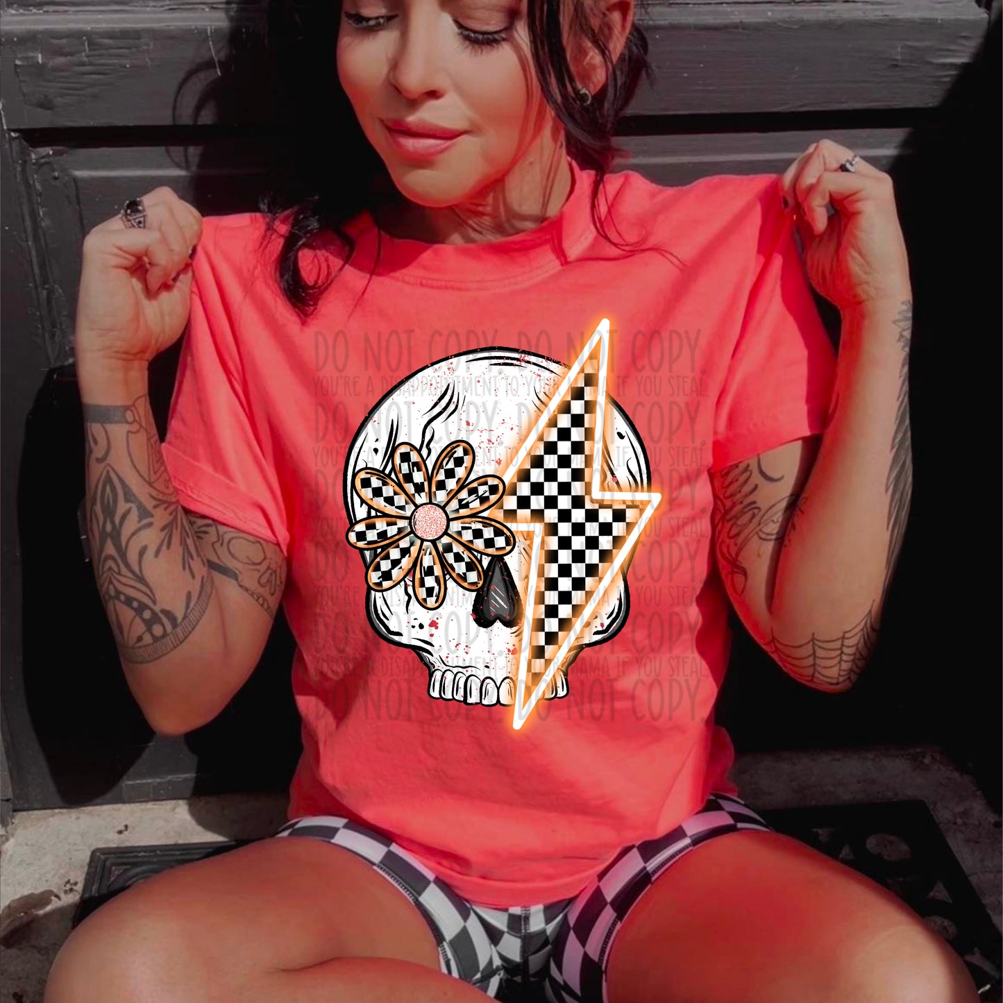 NEON SKULL : ORANGE : PNG