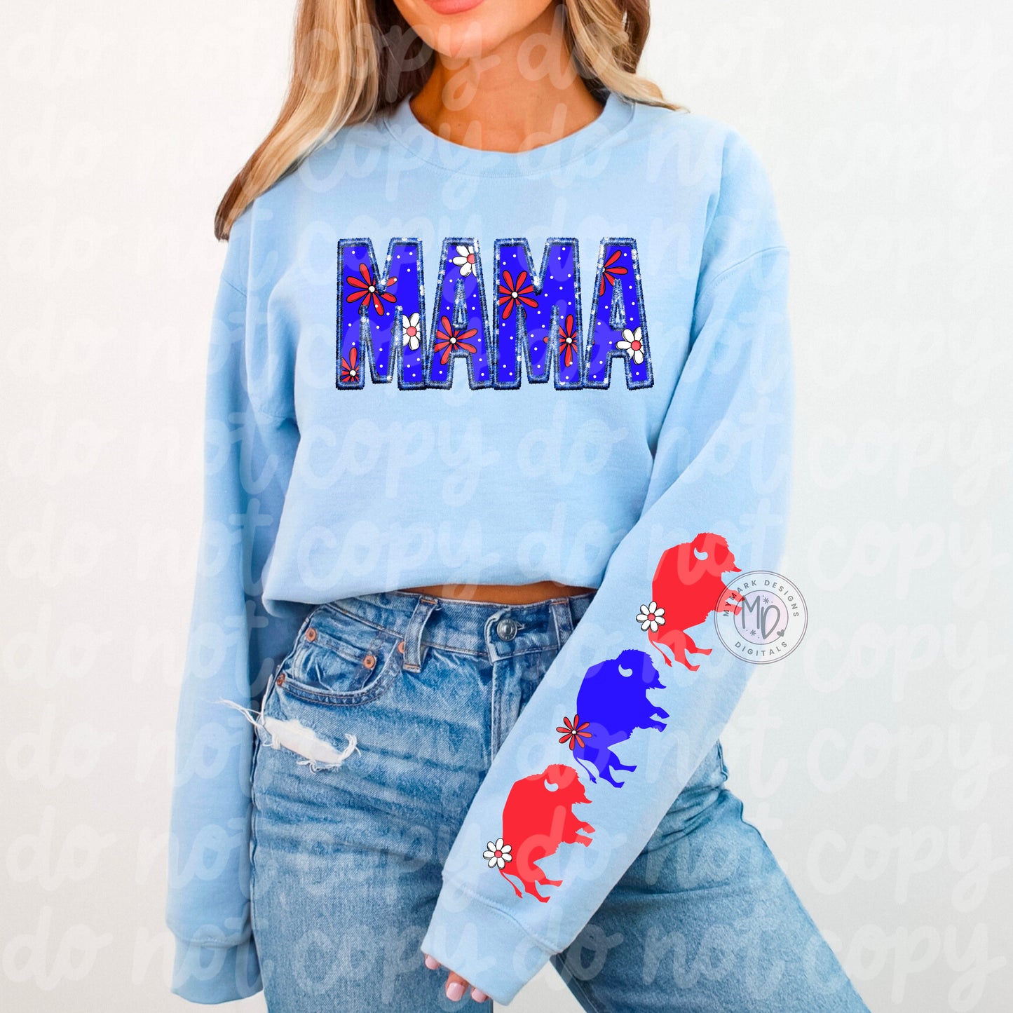 MAMA : Buffalos : Springy Red & Blue : PNG