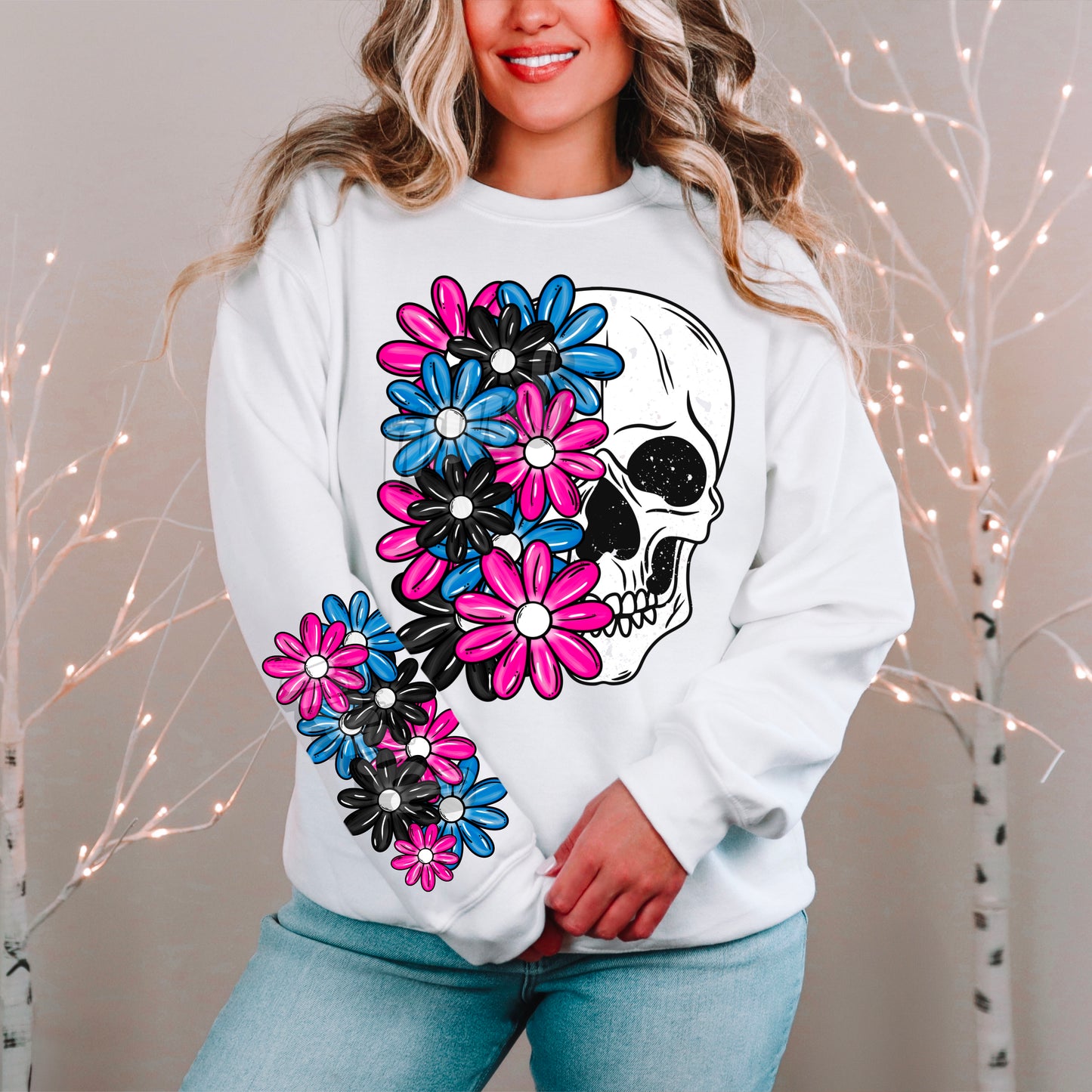 Neon Skull Floral : Sleeve Set : PNG