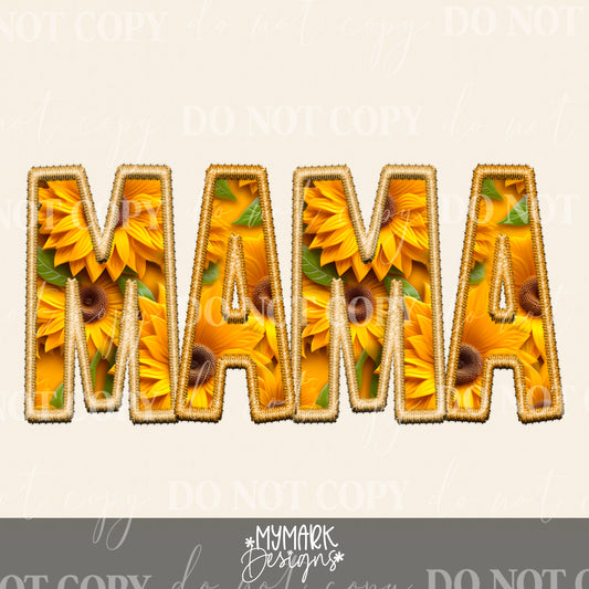 MAMA Sunflower Print : Faux Embroidery PNG