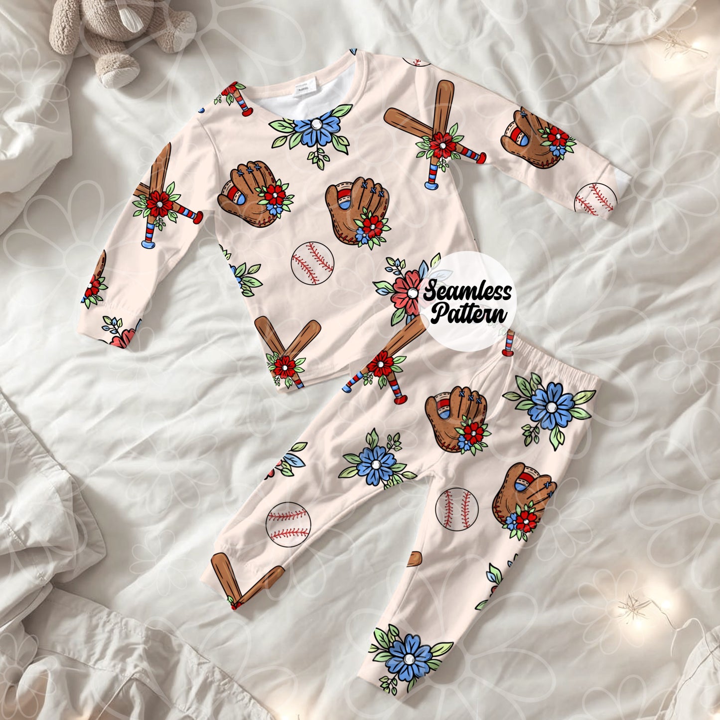 Baseball Floral Seamless | Repeating Pattern