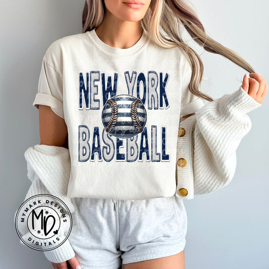 New York Baseball : Faux Embroidery : PNG