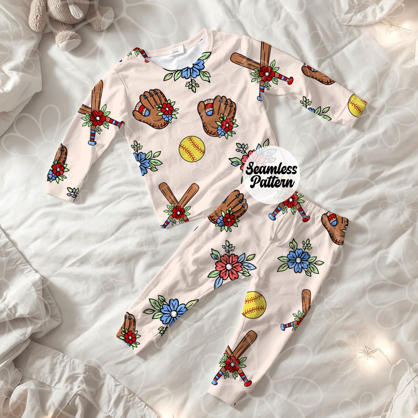 Softball Floral Seamless | Repeating Pattern