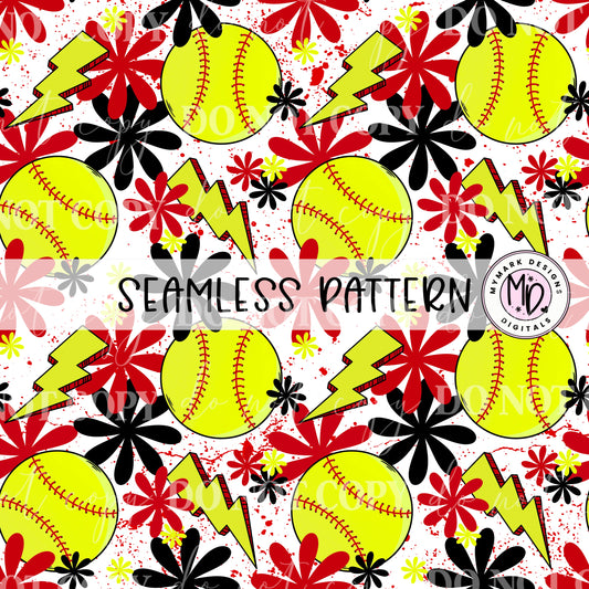 Softball : Floral and Bolts : Seamless Design