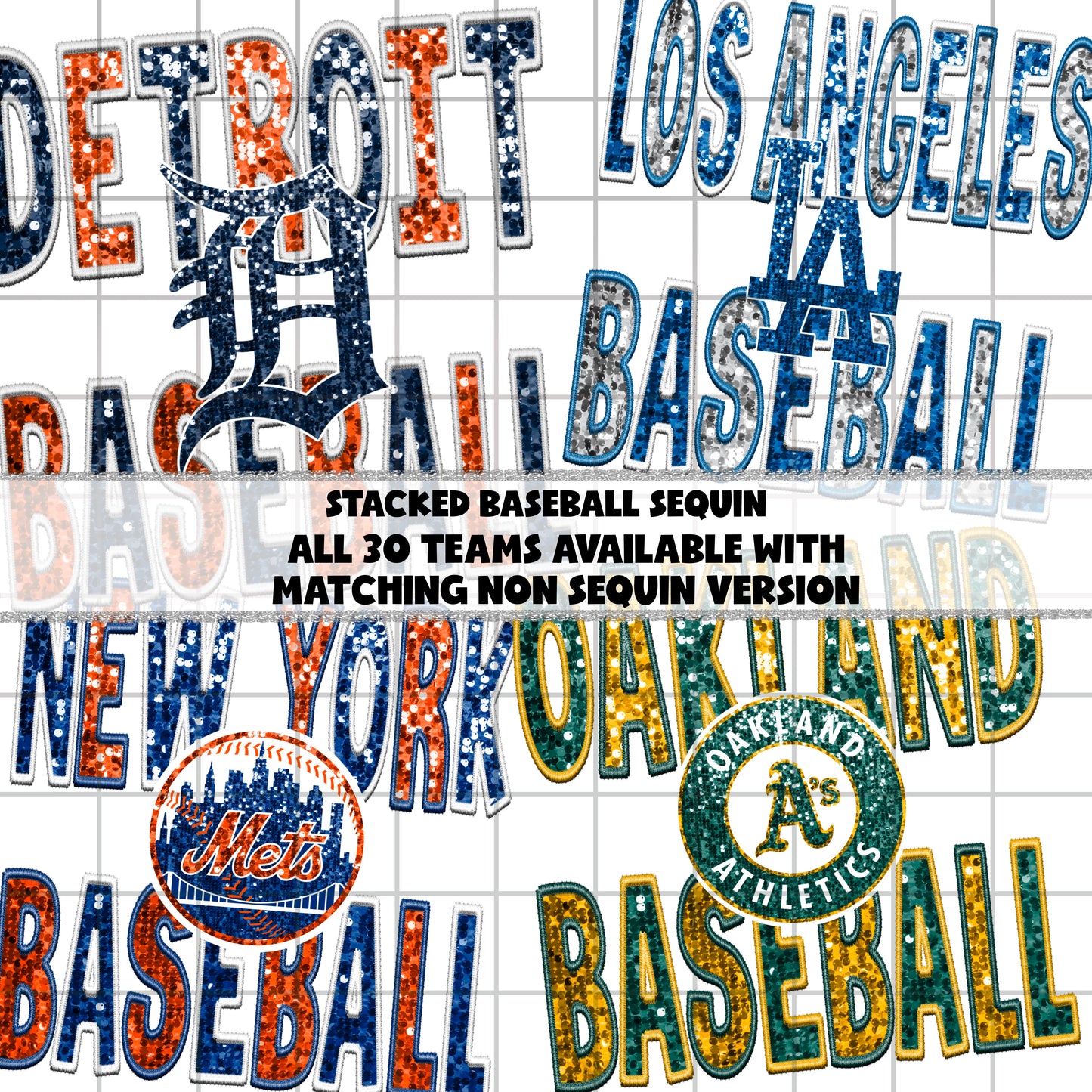 Baseball Stacked Sequin & Non Sequin : 2 PNGs