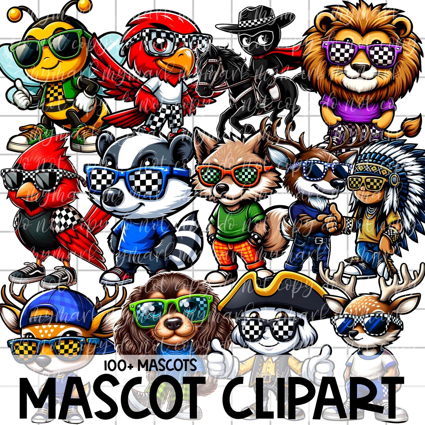 CHECKER PRINT MASCOT Clipart - 100+ Mascots | Singles Available