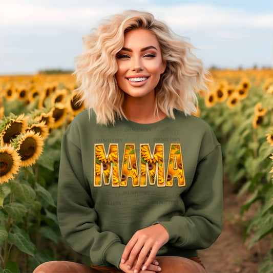 MAMA Sunflower Print : Faux Embroidery PNG