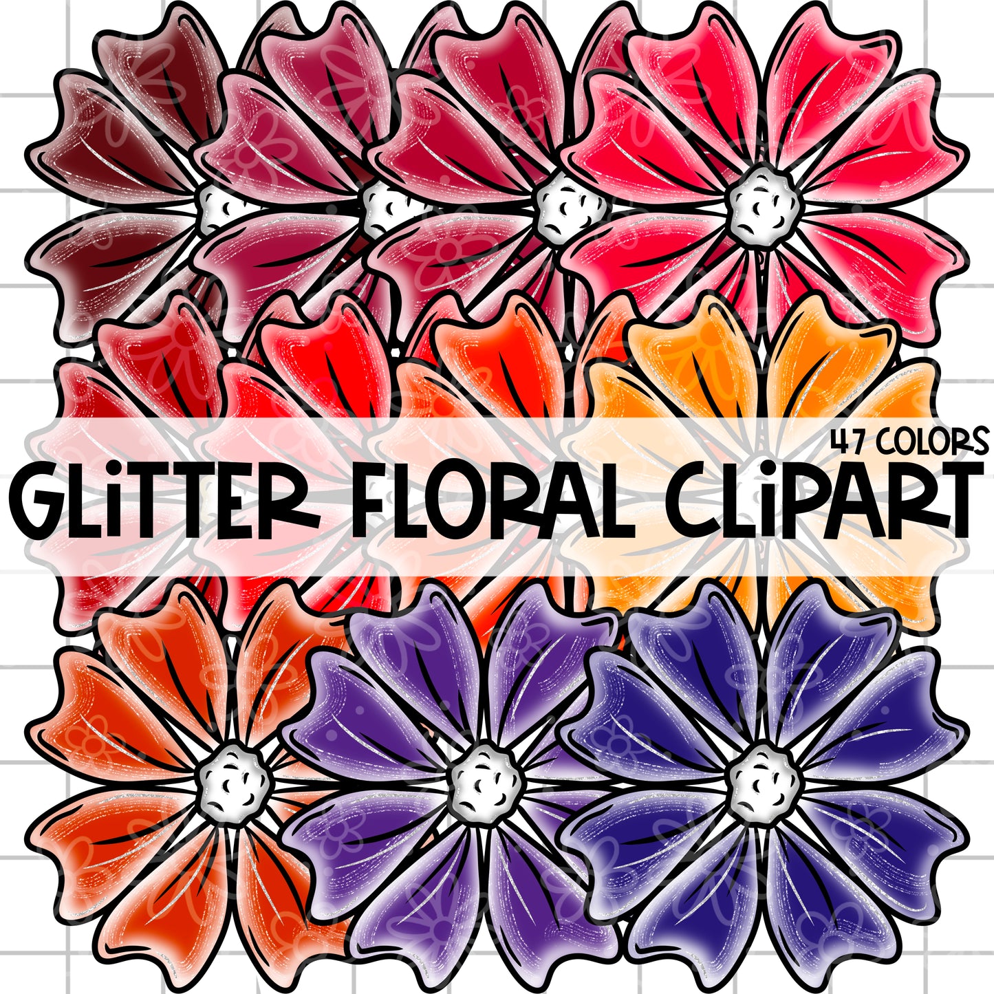 Glitter Floral Clipart | September Clipart 25