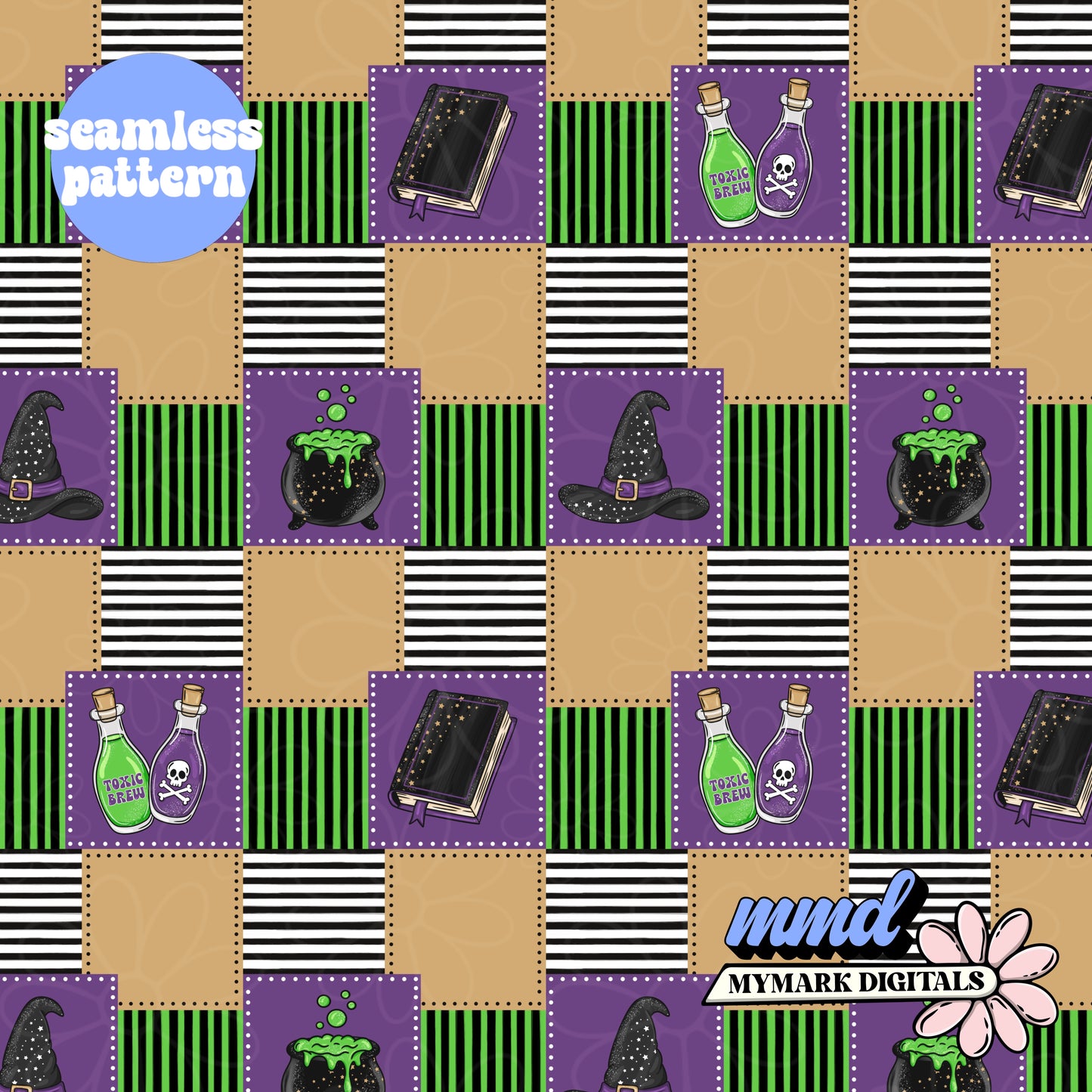 Patchwork Witches Brew Seamless | Repeating Pattern | July 2026