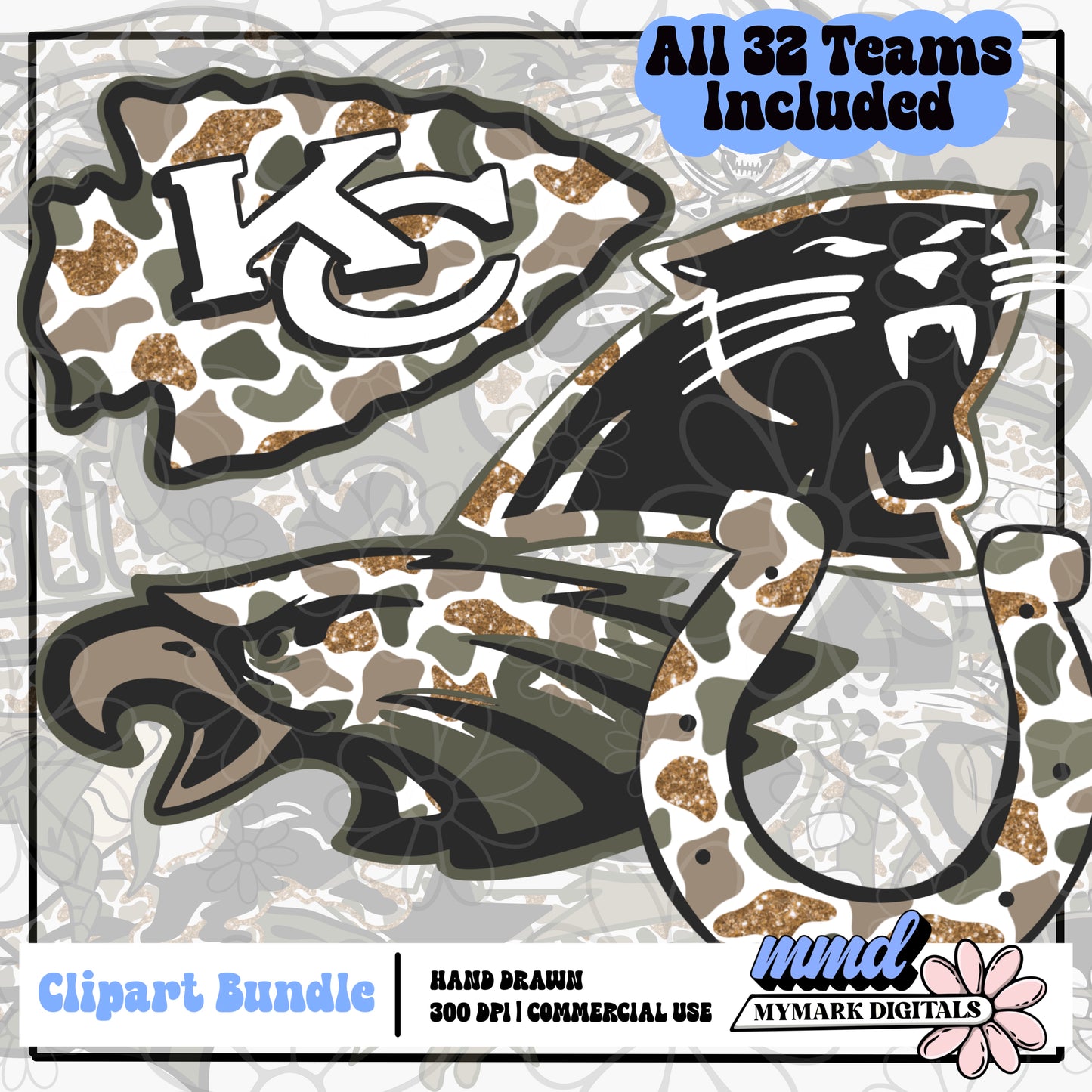 Duck Camo Glitter Football Logos | July26