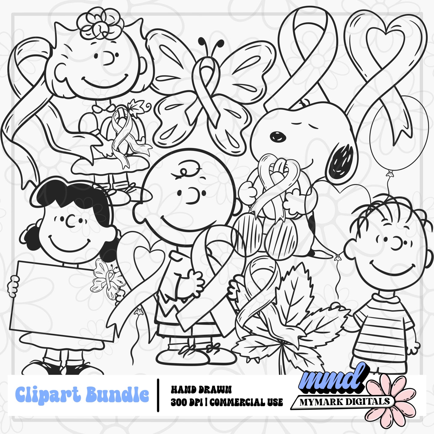 Peanut Cartoon Pinktober Clipart | LIMITED EXCLUSIVE SET | INCLUDES Outlines