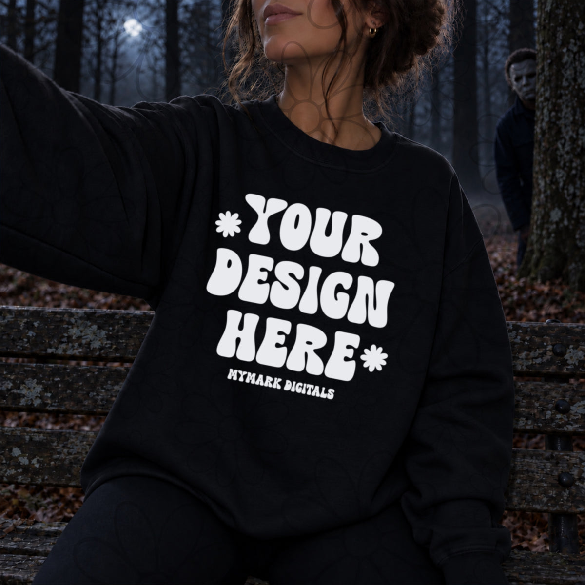 Gildan 18000 Black Crewneck Sweatshirt Mock Up | Halloween Mockup | Spooky Mock