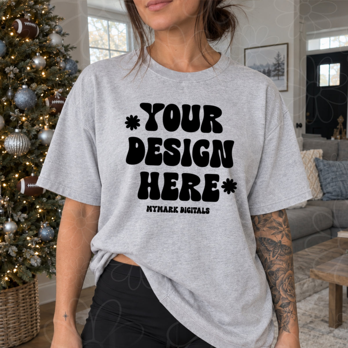Edgy Christmas Football Ash Grey Tee Mockup