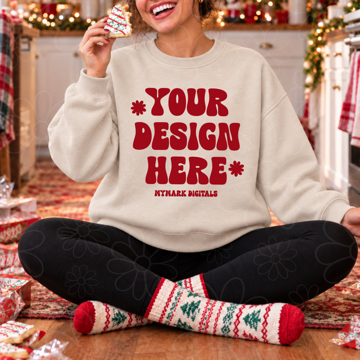 Christmas Cake Sand Crewneck Sweatshirt Mock Up