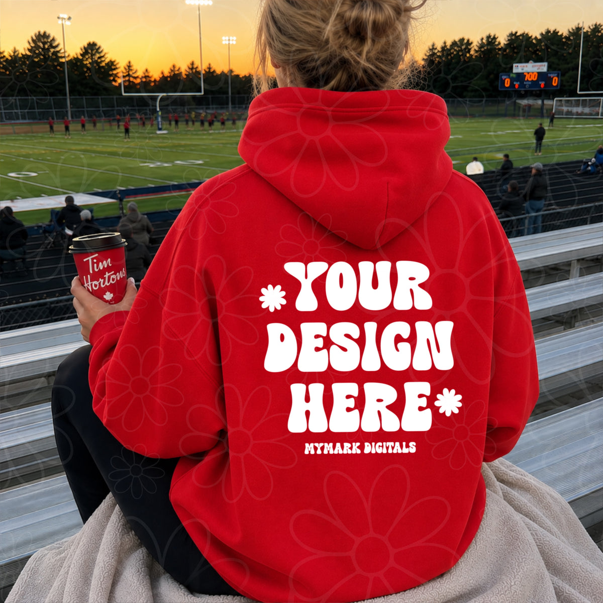 Football Red Hoodie Sweatshirt Back View Mock Up