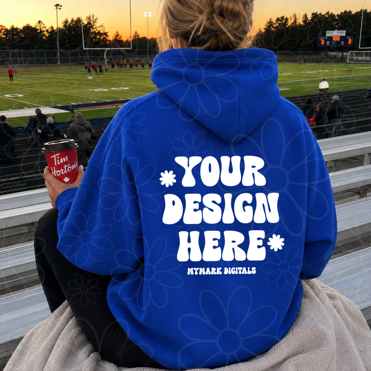 Football Royal Blue Hoodie Sweatshirt Back View Mock Up