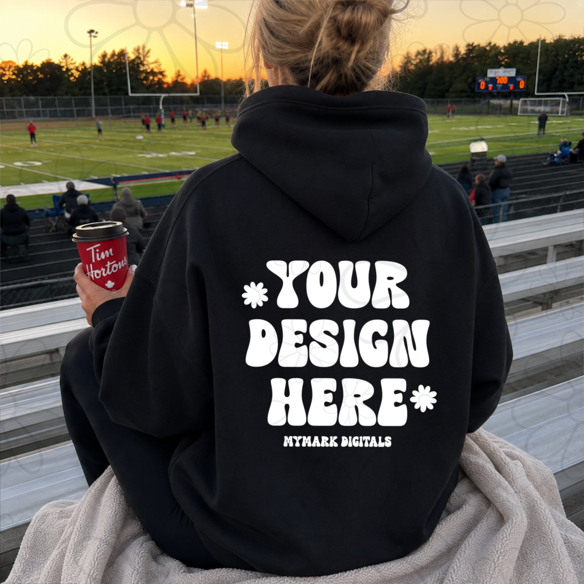 Football Black Hoodie Sweatshirt Back View Mock Up
