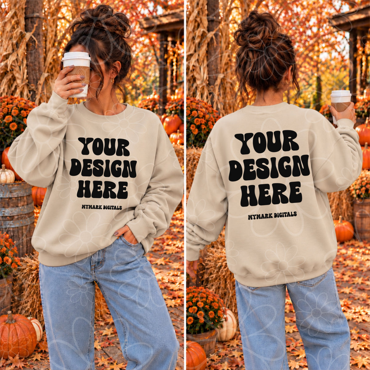 Pumpkin Farm Sand Crewneck FRONT & BACK Sweatshirt Mock Up