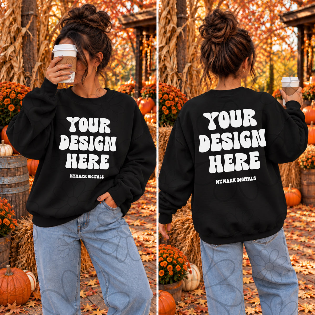 Pumpkin Farm Black Crewneck FRONT & BACK Sweatshirt Mock Up