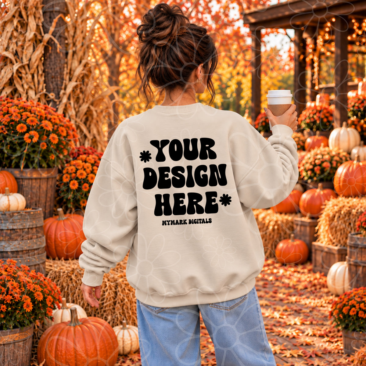 Pumpkin Farm Sand Crewneck BACK Sweatshirt Mock Up