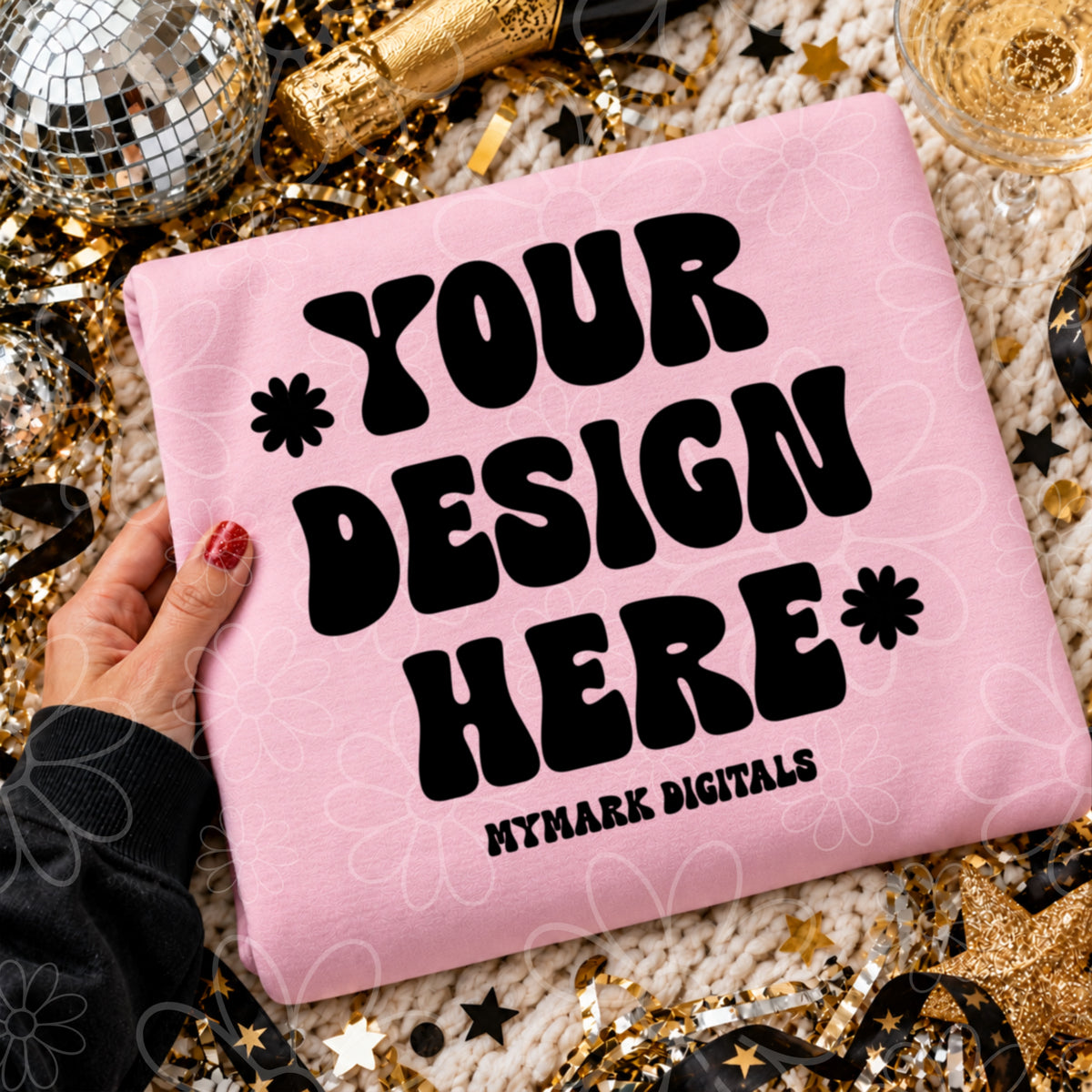 New Years Eve Light Pink Crewneck Sweatshirt Flat lay Mock Up