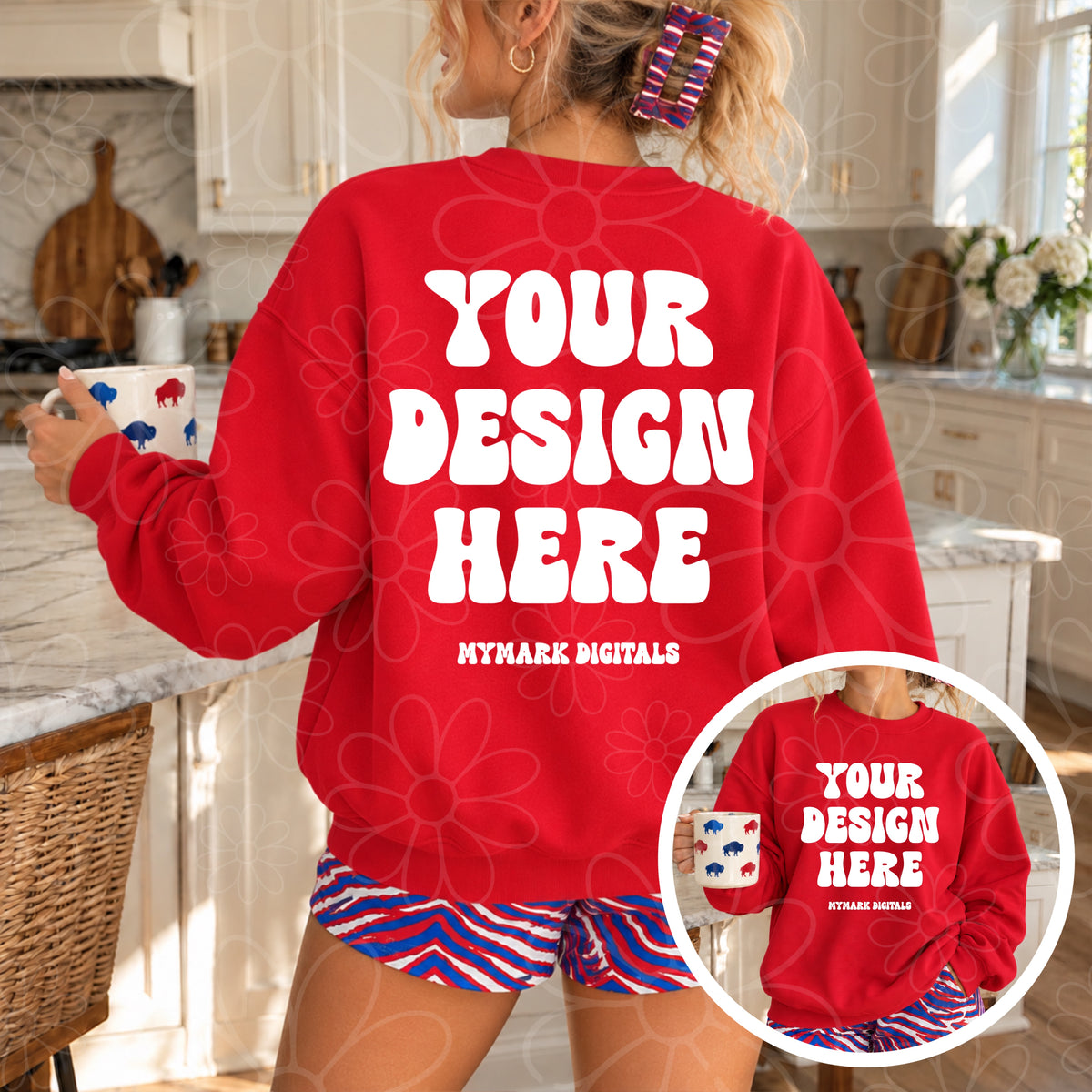 Buffalo Football Red Crewneck Sweatshirt Back & Front Mock Up