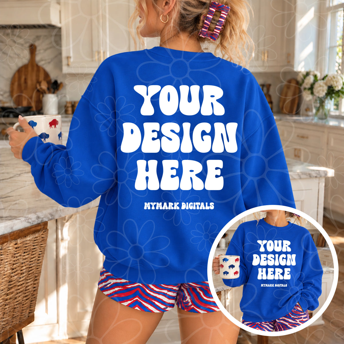 Buffalo Football Blue Crewneck Sweatshirt Back & Front Mock Up