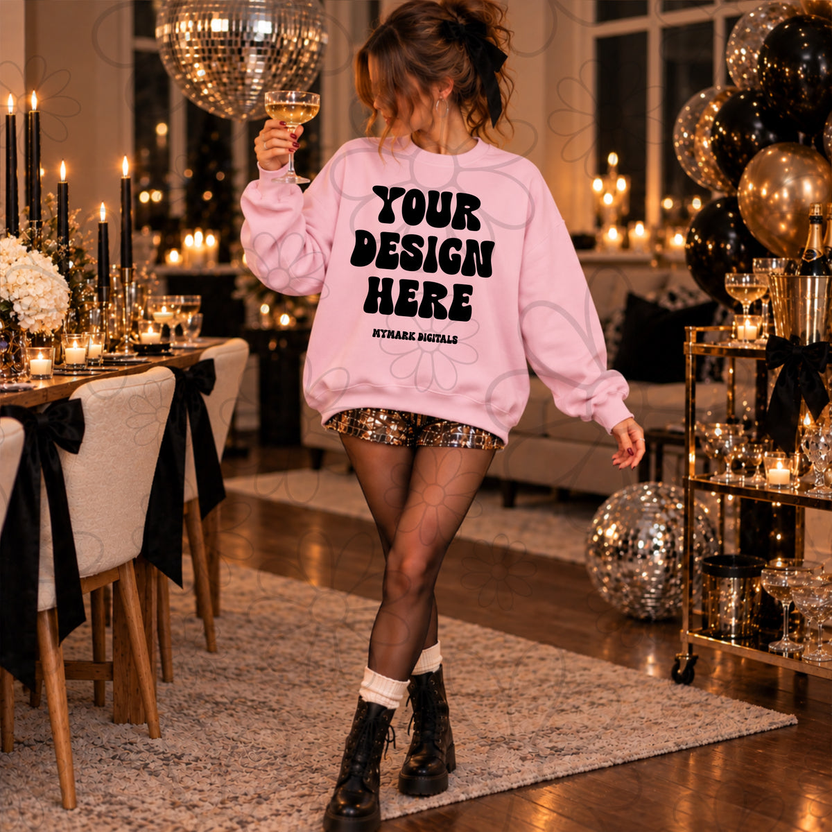 NYE Light Pink Champagne Crewneck Sweatshirt Mock Up