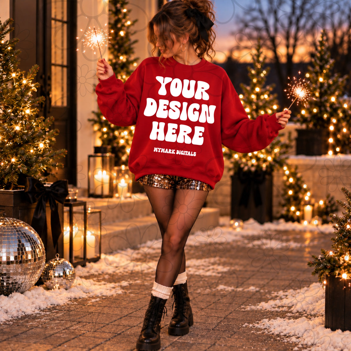 NYE Red Sparklers Crewneck Sweatshirt Mock Up