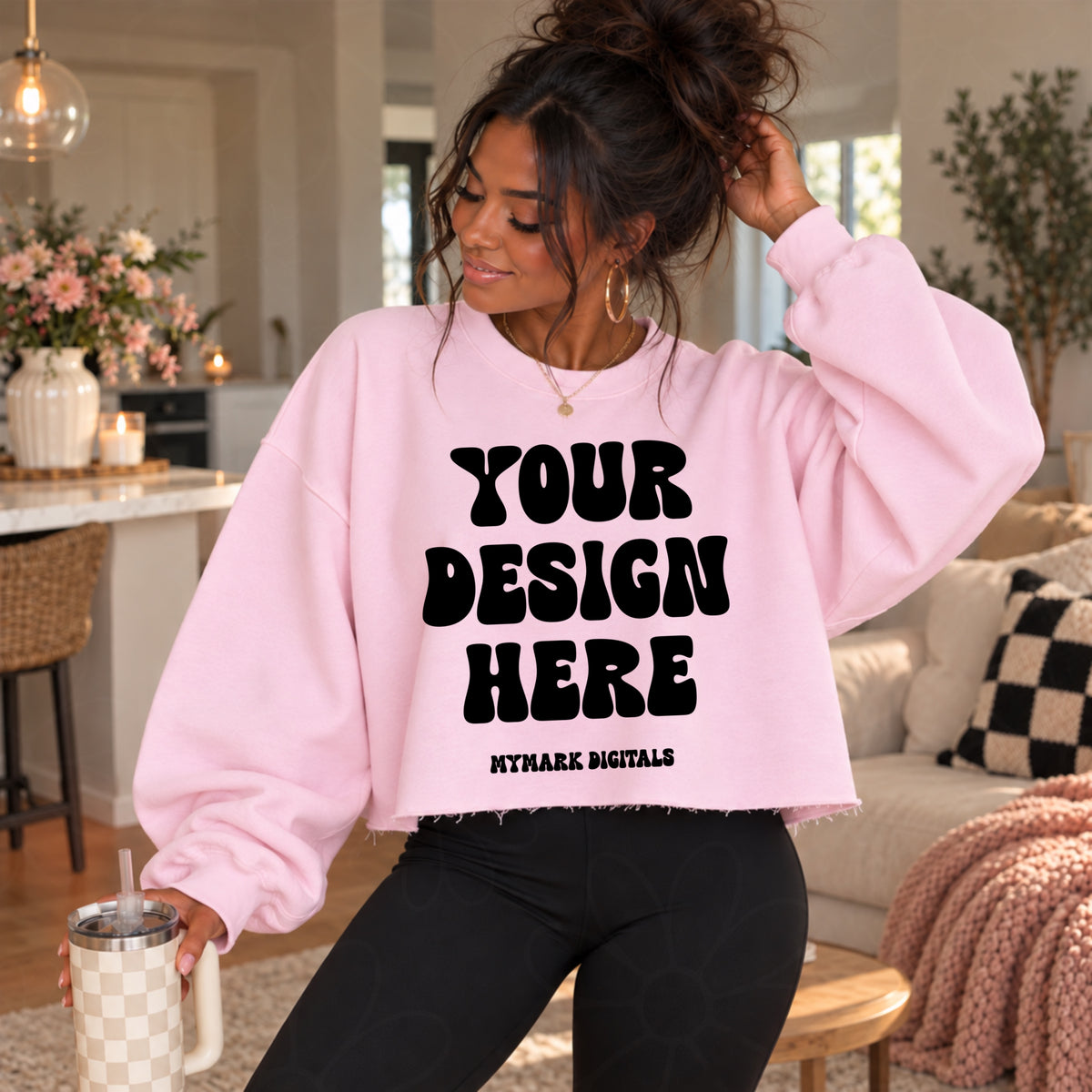 Cozy Light Pink Cut Raw Hem Crewneck Sweatshirt Mock