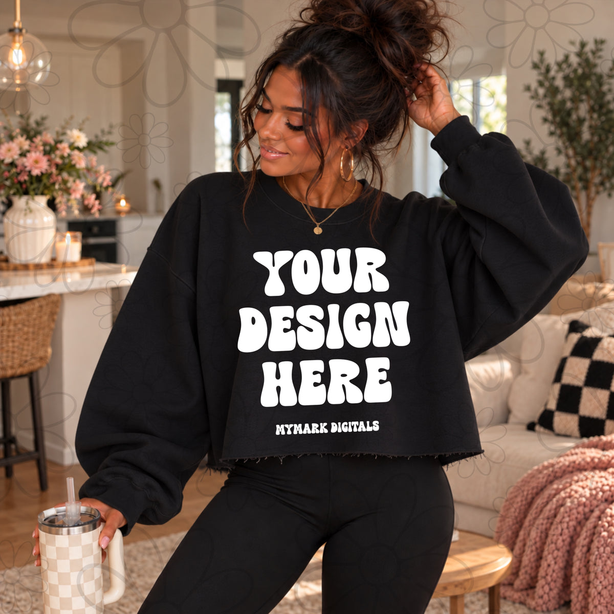 Cozy Black Cut Raw Hem Crewneck Sweatshirt Mock