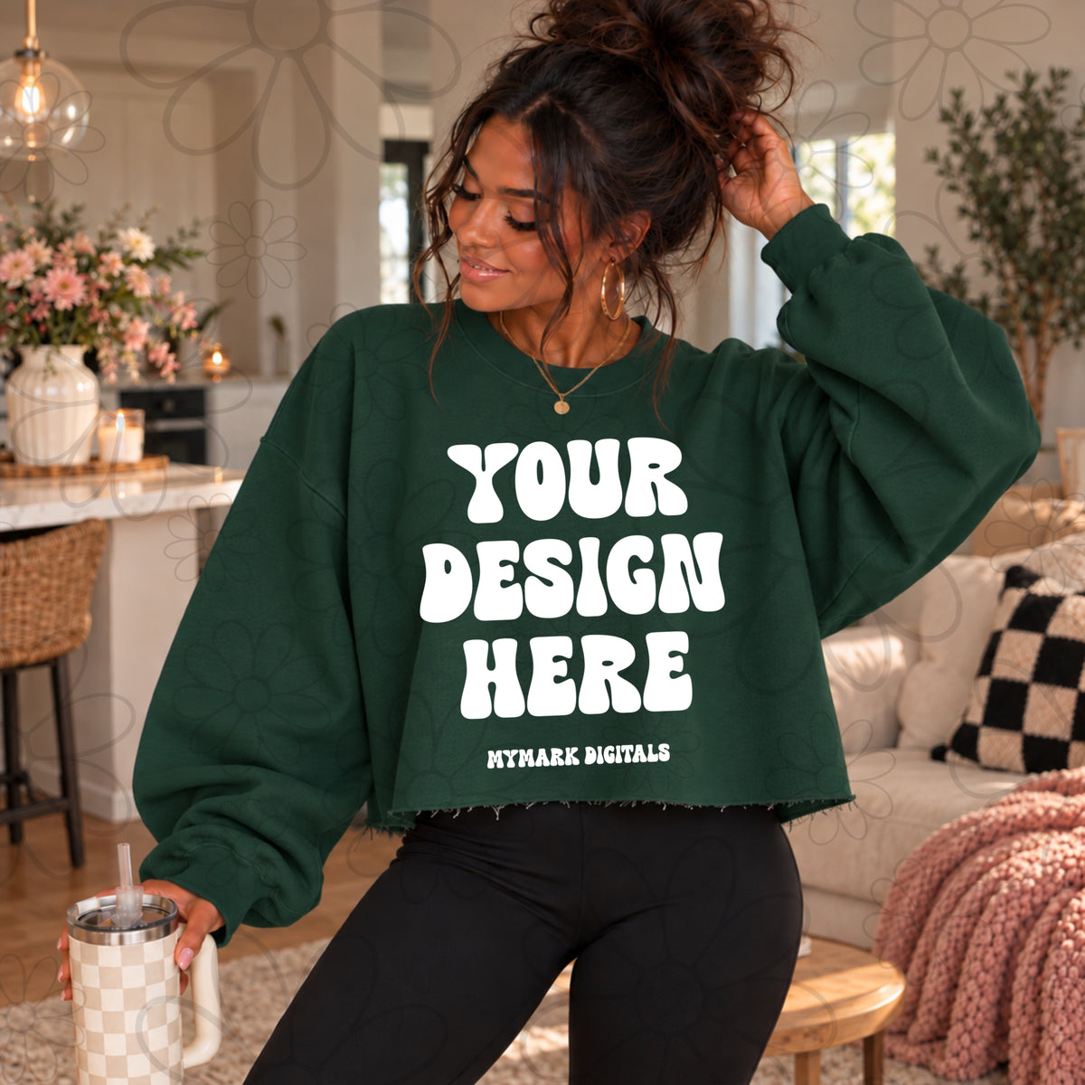 Cozy Dark Green Cut Raw Hem Crewneck Sweatshirt Mock