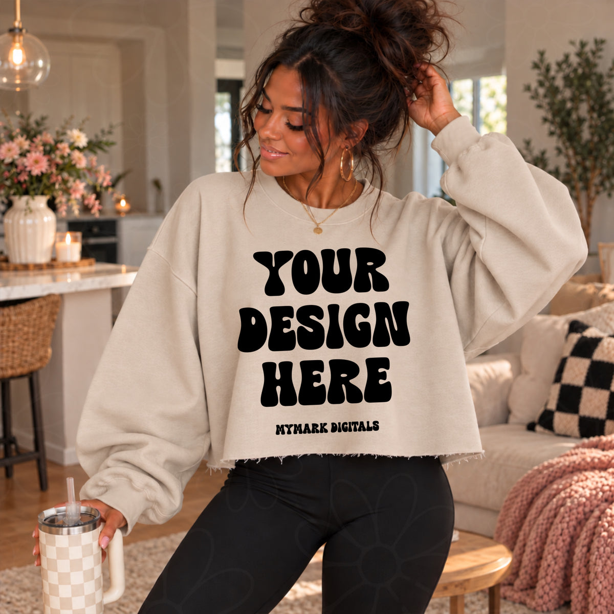 Cozy Sand Cut Raw Hem Crewneck Sweatshirt Mock