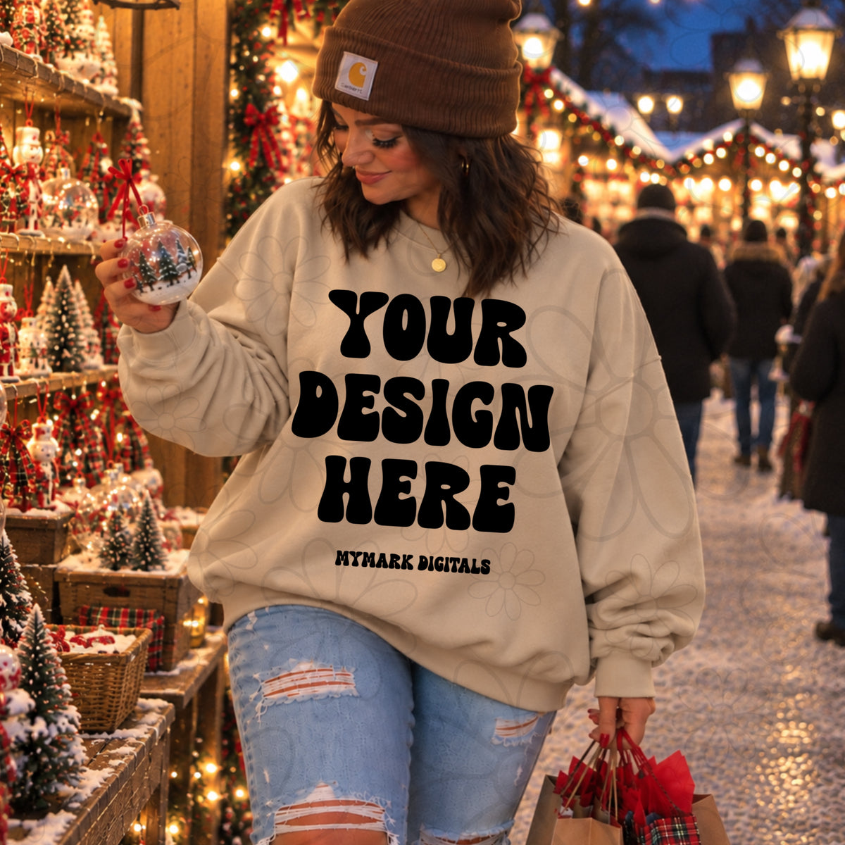 Christmas Market Ornament Sand Crewneck Sweatshirt Mock Up