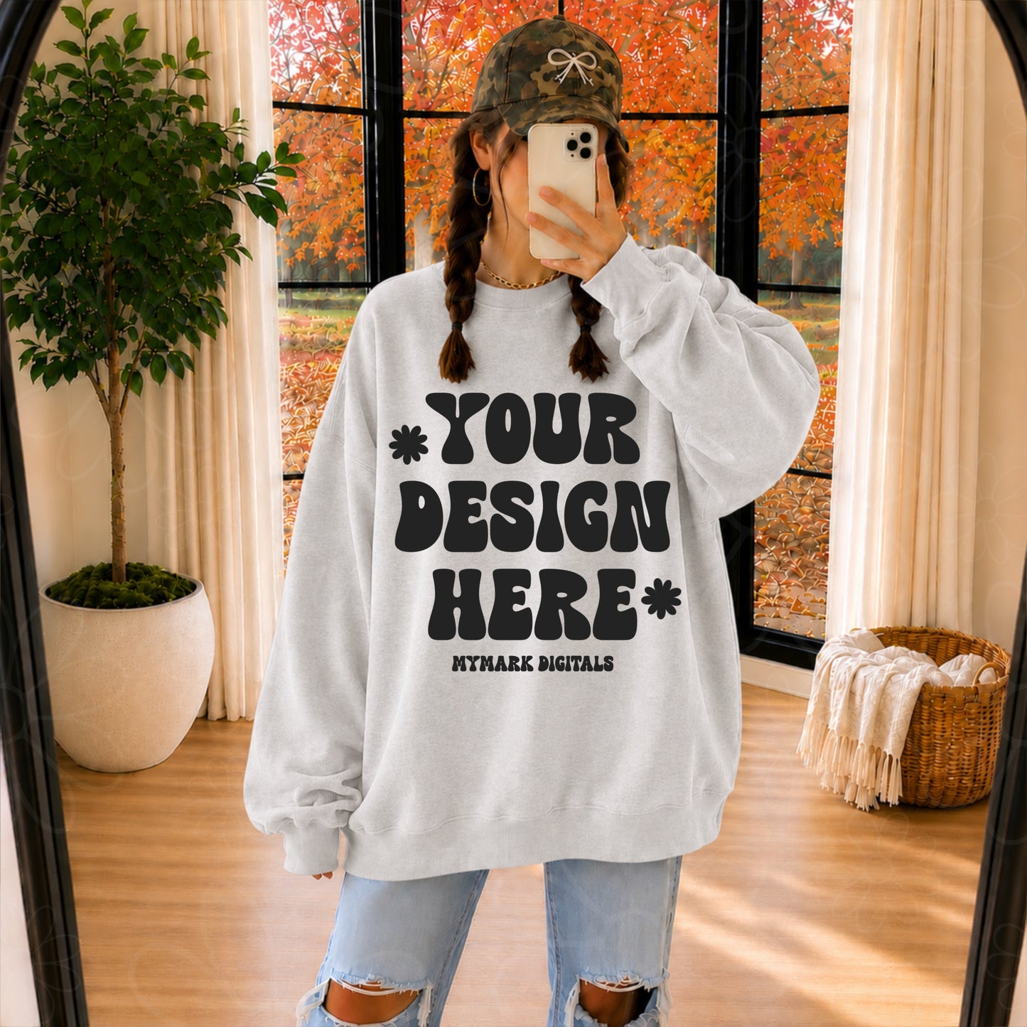Gildan 18000 Ash Grey Sweatshirt Crewneck Mockup | Oversized Mock Up | Fall Mock