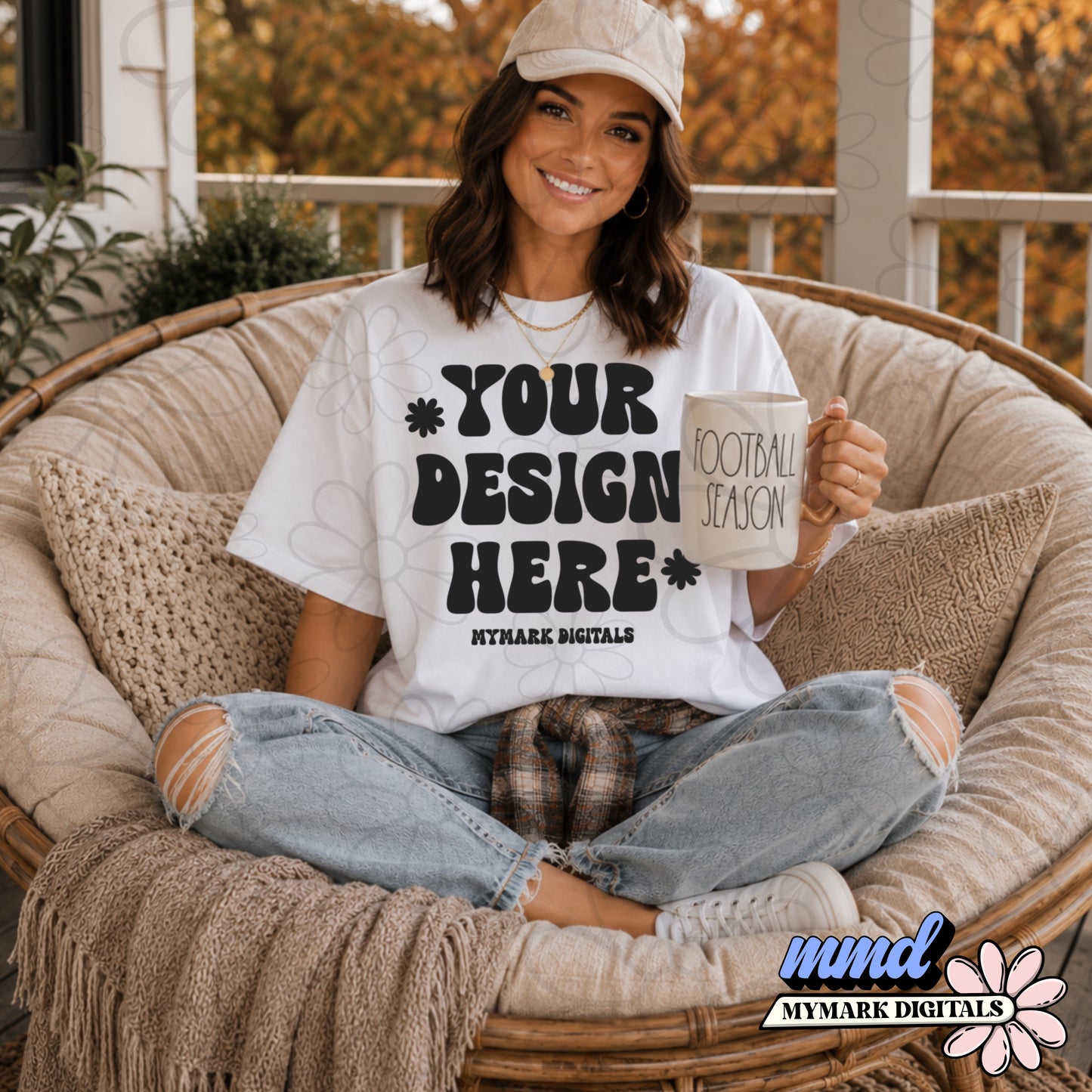 Gildan 5000 White Shirt Mockup | Football Season Mug Mock Up | Fall Season Mock | Coffee Mocks | Tshirt