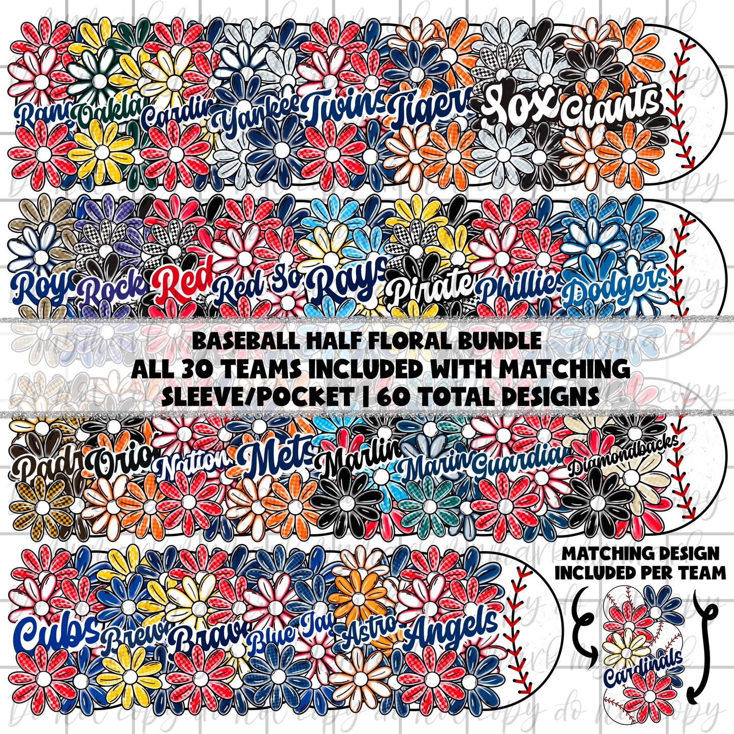 BASEBALL FLORAL BUNDLE : 60 designs | April 2025