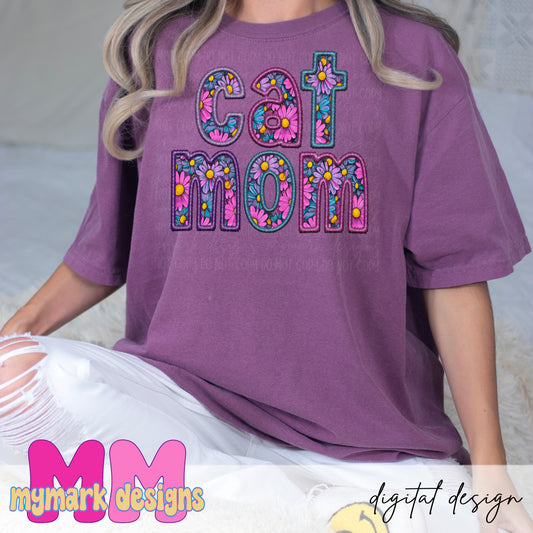 CAT MOM | Floral Embroidery : PNG